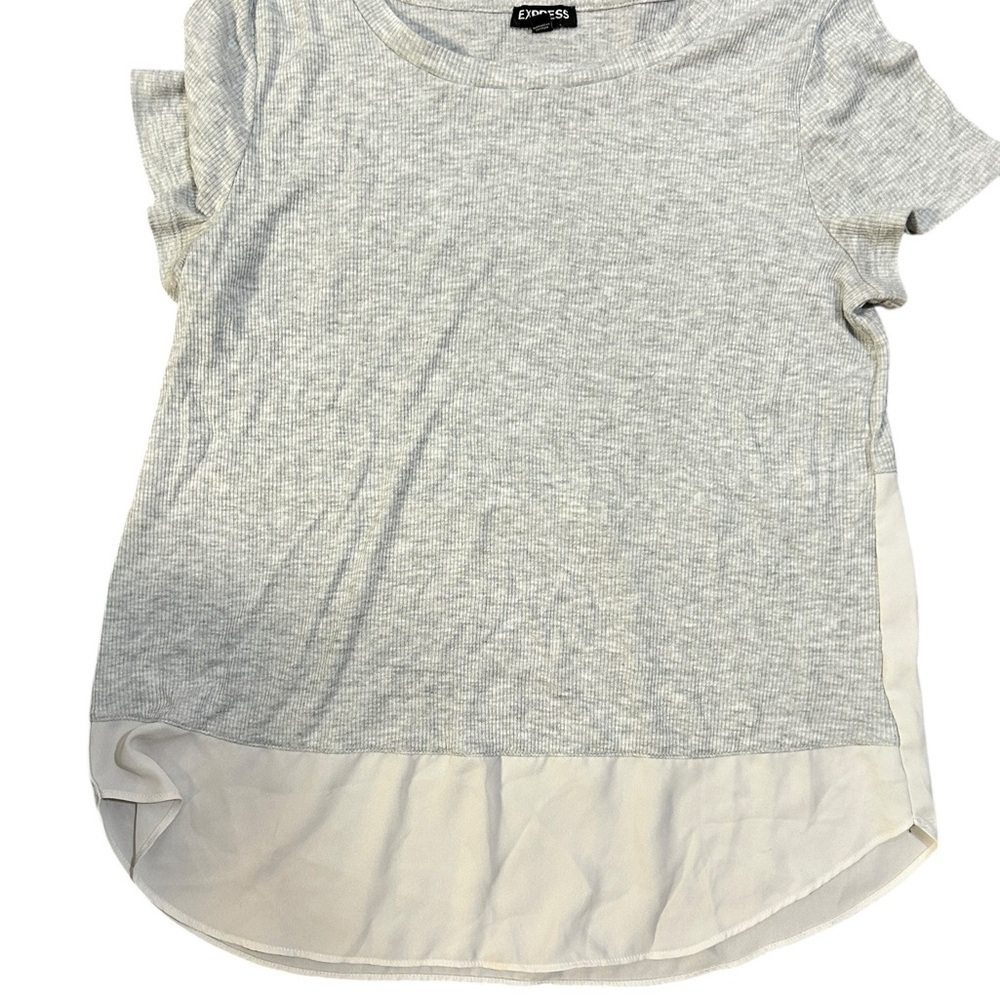 Express Gray and Cream Layer Look Short Sleeve Tee